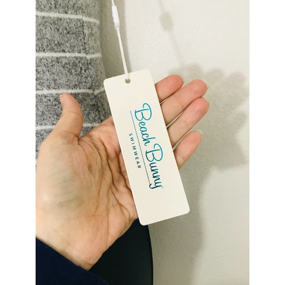 BEACH BUNNY Swimwear Peyton Bodysuit‎ Grey Cheeky Bow Keyhole, S NWT - Picture 10 of 12